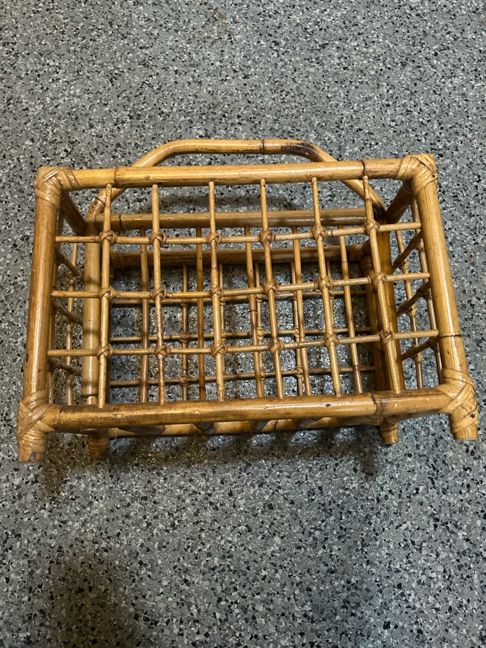 Vintage Mid Century Rattan Bamboo Magazine Rack MCM Boho Record Holder 60s 70s